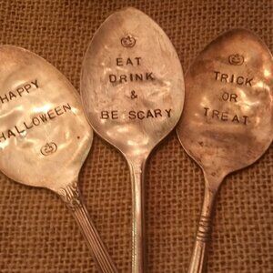 Halloween Handmade Handstamped Spoons or Garden Marker